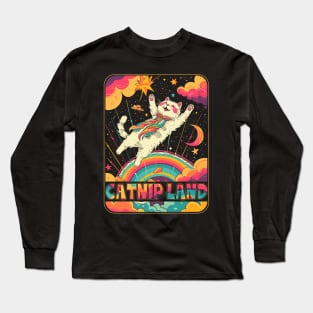 Cat Catnip Land 60s 70s Hippie Aesthetic Cat Lover Long Sleeve T-Shirt